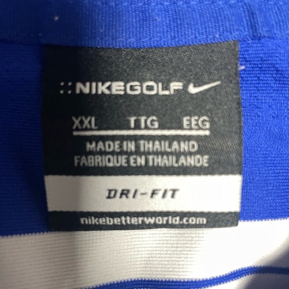 Nike Golf Dri Fit Performance Embroidered Logo Blue Striped Polo Shirt Mens XXL - Picture 2 of 8